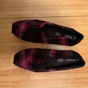 TOMS Plaid Slip-On Shoes - Purple and Black